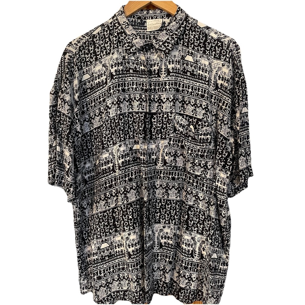 Kosi Bali Tribal Button Up Shirts Mens XL Black White Ethnic Native Travel